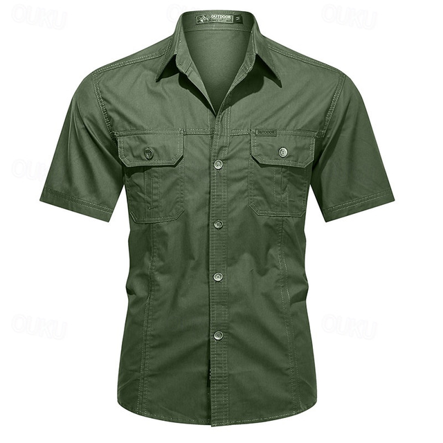  Men's Shirt Summer Shirt Casual Shirt Button Up Shirt Cargo Shirt Denim Blue Black Yellow Deep Blue khaki Short Sleeve Plain Shirt Collar Vacation Hawaiian Pocket Clothing Apparel 100% Cotton Fashion