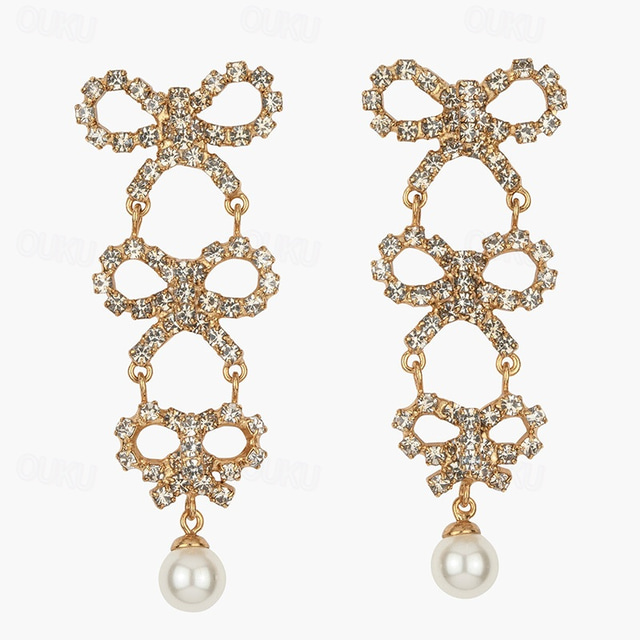  Women's Stud Earrings Retro Precious Bowknot Fashion Sweet Pearl Imitation Diamond Earrings Jewelry Silver / Gold / White For Wedding Party Gift 1 Pair