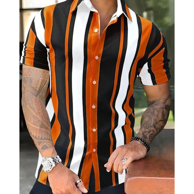  Men's Shirt Summer Shirt Casual Shirt Beach Shirt Button Up Shirt Light Yellow Black Yellow Red Short Sleeve Printing Lapel Vacation Hawaiian Clothing Apparel Polyester Fashion Casual Comfortable