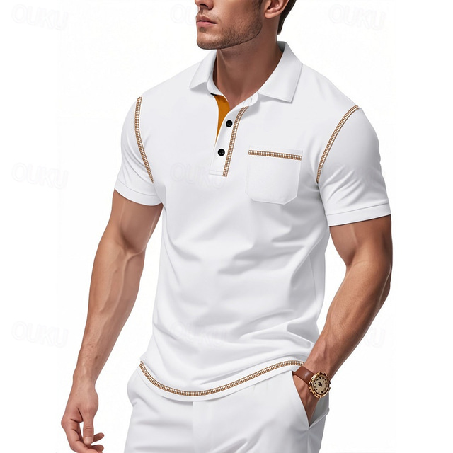  Men's Polo Golf Shirt Business Casual Classic Short Sleeve Fashion Basic Solid Color Pocket Button-Down Summer Spring &  Fall Regular Fit Retro Red Black White Navy Blue Green Khaki Polo