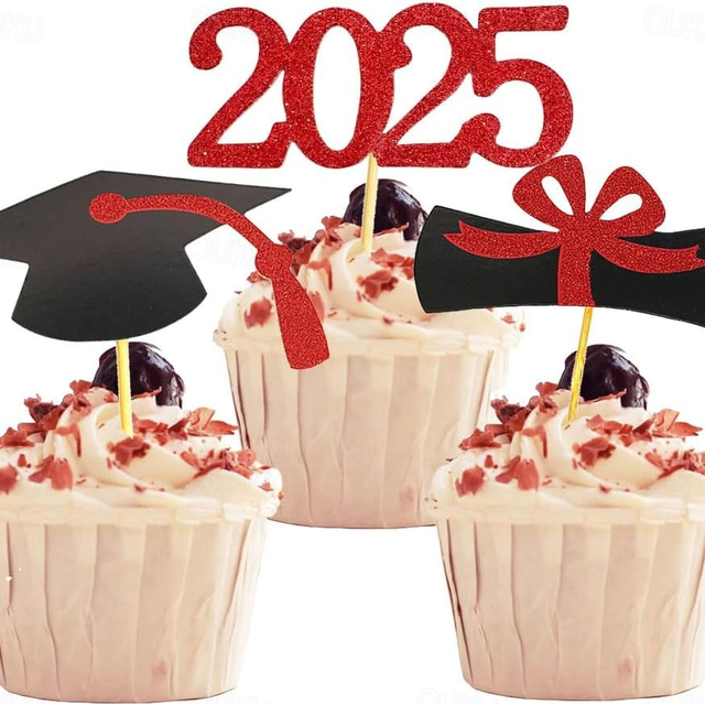  Adornos para cupcakes de graduación 2025, 48 piezas, palillos para comida o aperitivos para fiesta de graduación, mini decoraciones para tartas, diploma 2025, juego de birrete de graduación 2025, 48