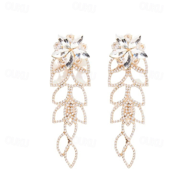  Women's Stud Earrings Chandelier Leaf Flower Precious Vintage Fashion Stylish Imitation Diamond Earrings Jewelry Gold / White / Green For Wedding Party 1 Pair