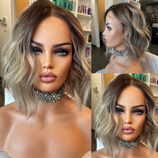  Nieprzetworzone dziewicze włosy Zamknięcie 5x5 Zamknięcie 4x13 Peruka Krótki Bob Włosy brazylijskie Falowana Blond Peruka 130% 150% Gęstość włosów Włosy ombre Balejaż / refleksy Bezklejowy Na Damskie