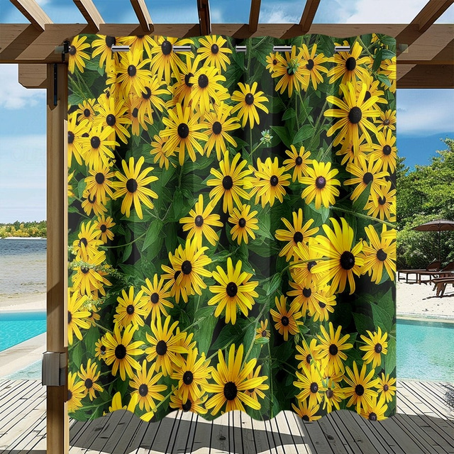  Vanntett utendørs gardin privatliv skyvbar terrassedrakt pergola gardiner forsterkede 3D sommer ringblomst landskap lysthus balkong veranda fest 1 panel