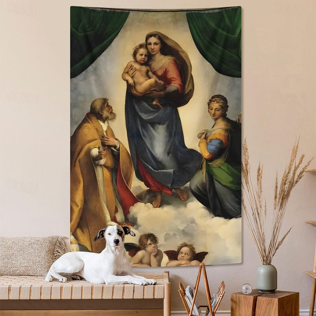 Kuuluisa Maalaus Ripustettava Gobeliini Seinätaide Suuri Gobeliini Muraalikoriste Valokuvataustakangas Peiteverho Koti Makuuhuone Olohuone Koriste Sisilialainen Madonna