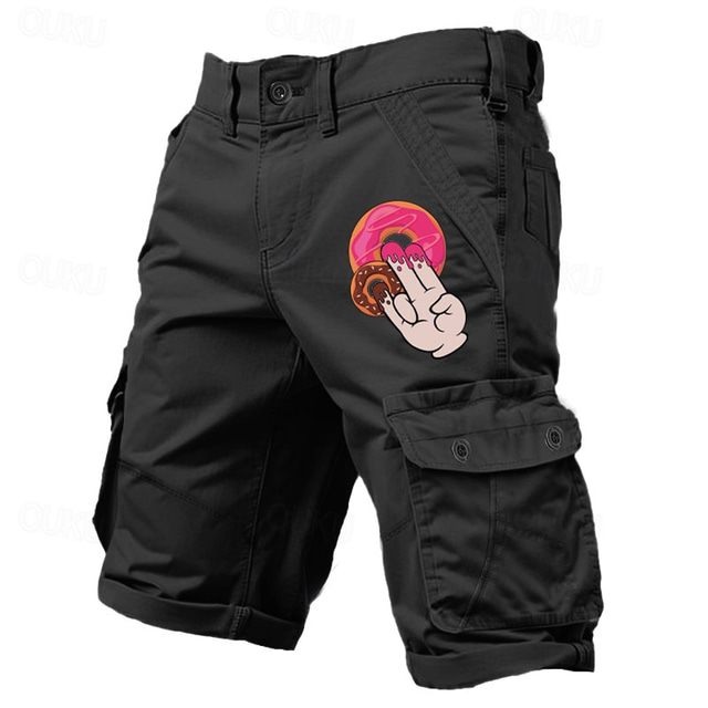  Men's Graphic Funny Donuts Cargo Shorts Work Shorts Mid Waist Classic Tactical Outdoor Camping & Hiking Multiple Pockets Designer Clothing Apparel