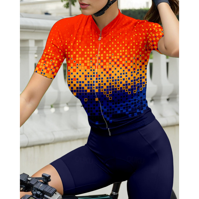  Women's Cycling Jersey Short Sleeve Bike Jersey Top with 3 Rear Pockets Sunscreen UV Resistant Breathable Quick Dry Orange Sports Clothing Apparel