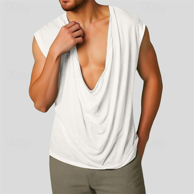  Men's Tank Top Vest Top Undershirt Sleeveless Shirt Sleeveless Deep V Summer Plain Fashion Designer Basic Classic Vacation Street Going out Black White Green Top Tee for Men