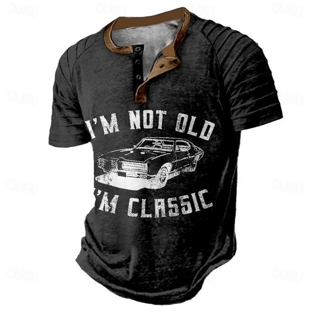  男性用 車載 レタード ヘンリーシャツ ラグランTシャツ 半袖 Tシャツ ヘンリー シャツ ファッション 日常 デザイナー バケーション ストリート カジュアル ブラック ブルー グリーン 夏 春 衣類 S M L XL XXL XXXL