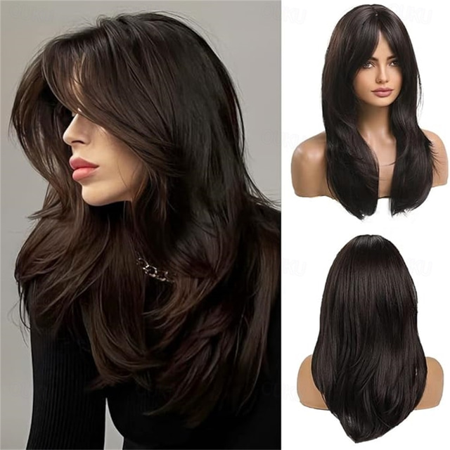  20 Inches Long Straight Blonde Layered Synthetic Hair Wigs for Women with Dark Roots for Daily Party Use