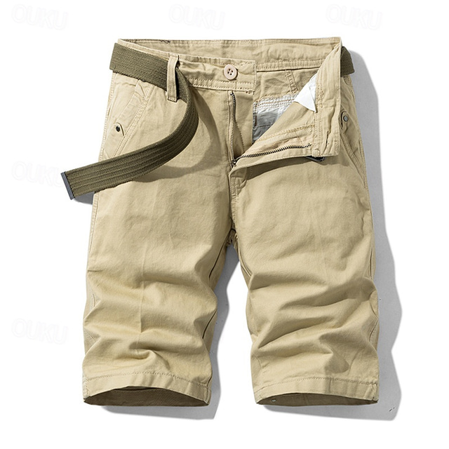  Men's Cargo Shorts Shorts Dress Shorts Summer Shorts Golf Shorts Zipper Multi Pocket Button-Down Plain Comfort Wearable Knee Length Outdoor Sport Daily Fashion Casual Black Blue