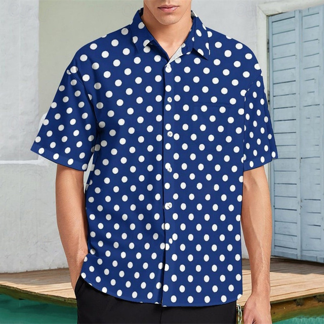  Men's Shirt Summer Shirt Casual Shirt Beach Shirt Button Up Shirt Black Red Blue Short Sleeve Polka Dot Lapel Vacation Hawaiian Clothing Apparel Polyester Fashion Casual Comfortable