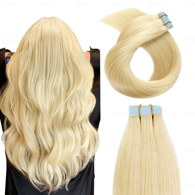  Extension adesive per capelli umani Remy biondi 613#, senza soluzione di continuità, lisce, 18 pollici, 50 g, 20 pezzi