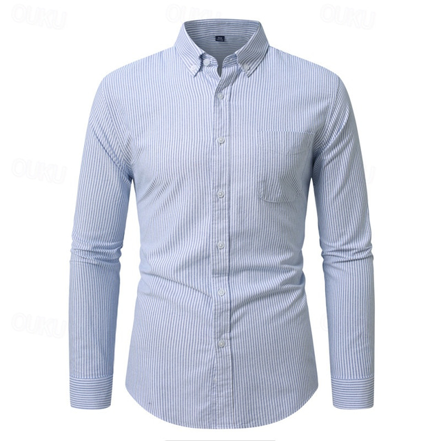  Men's Shirt Dress Shirt Button Up Shirt Stripes Wedding Daily Blue Gray Long Sleeve Turndown Spring &  Fall Clothing Apparel Pocket