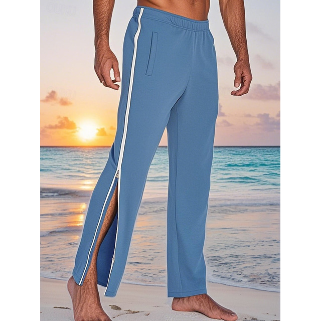  Men's Athletic Pants Sweatpants Tear Away Pants Trousers Straight Leg Sweatpants Zipper Pocket Elastic Waist Plain Comfort Sports Outdoor Daily Fashion Casual Black Blue Micro-elastic