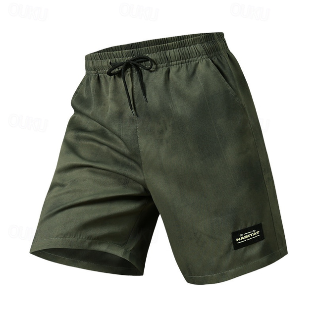  Men's Shorts Summer Shorts Casual Shorts Pocket Drawstring Elastic Waist Plain Comfort Breathable Short Outdoor Vacation Sport Casual Black Army Green