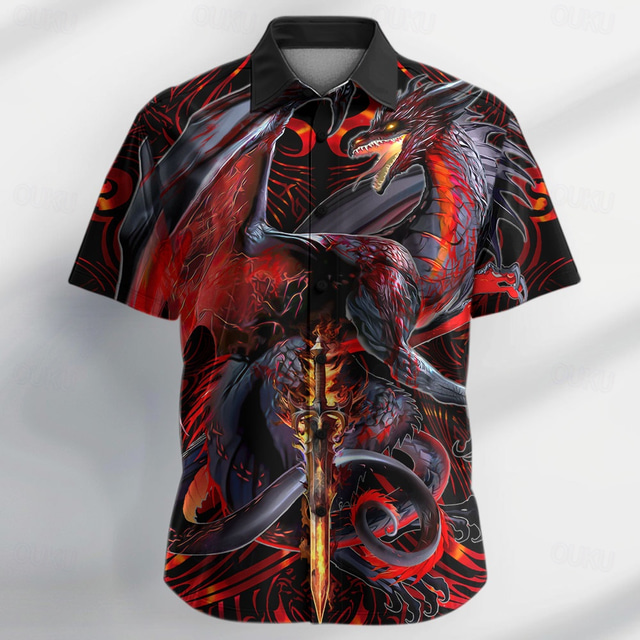  Dragonblade WIDOWBLADE HIGH REZ by Ruth Thompson Men's Animal Dragon Button Up Shirt Short Sleeve Designer Shirt Limited Artist Edition