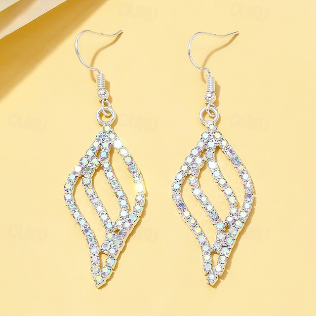  Women's Drop Earrings Hoop Earrings Geometrical Leaf Precious Fashion Personalized Imitation Diamond Earrings Jewelry Silver For Wedding Party Gift Daily 1 Pair