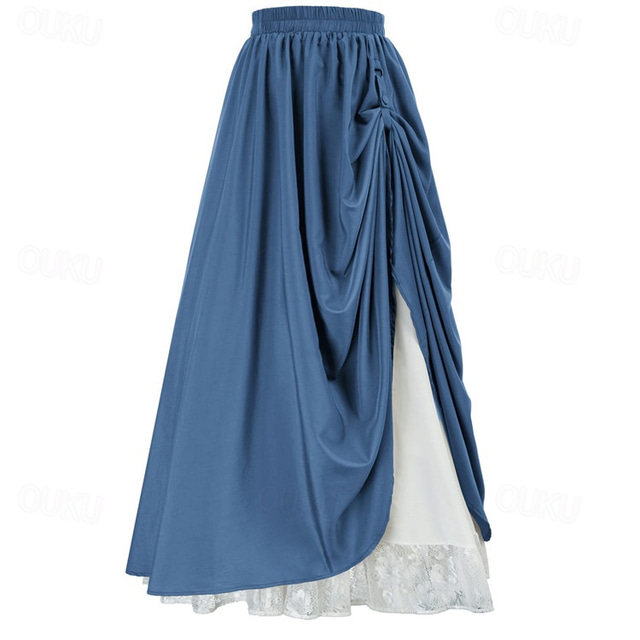  Mittelalterlich Renaissance Rock Maxirock Ren Faire Pirat Einfarbig Damen Fantasie Halloween Karneval Maskerade Leistung Renaissance-Messe Erwachsene Rock Ganzjahres