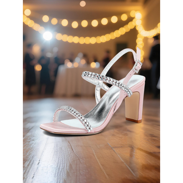  Women's White Rhinestone Block Heel Sandals – Bridal Prom Heels for Weddings, Parties and Elegant Evenings