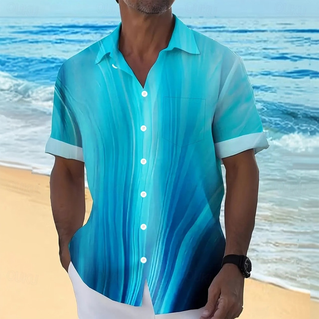  Męskie Geometryczny Kolor gradientu Koszula Letnia koszula Zapinana na guziki koszula Krótki rękaw Moda na co dzień Urlop Na co dzień Streetwear Lato Wiosna Wieczorne Druk 3D koszule z kołnierzykiem