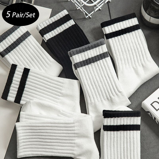  Homme 5 Paires Packs Multiples Chaussettes Chaussettes de Course Chaussettes Décontractées Noir Blanche Couleur Uni Vacances Sport & Loisir Quotidien Basique Moyen Printemps Automne Mode Occasionnel