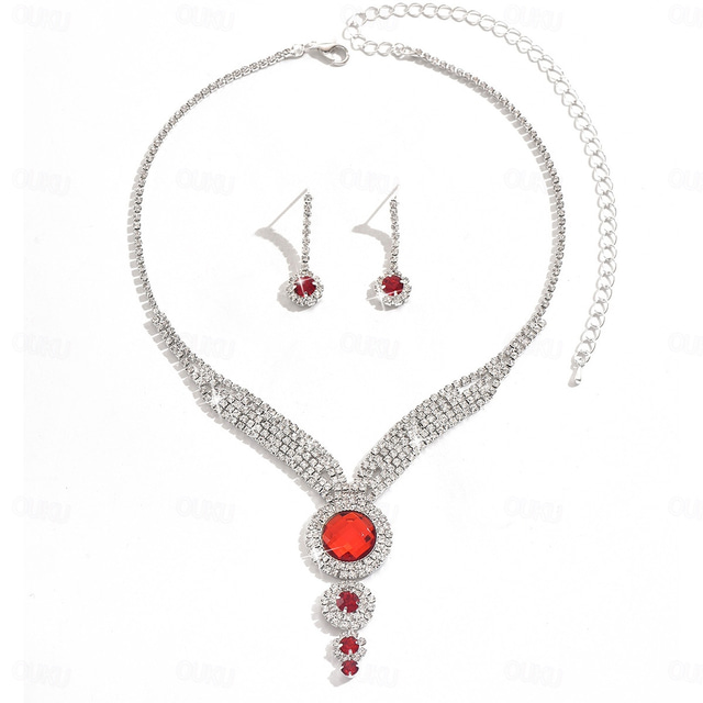  Bridal Jewelry Sets Two-piece Suit Imitation Diamond 1 Necklace Earrings Women's Classic Sweet Lovely Classic Love Precious Round Jewelry Set For Wedding Gift Daily