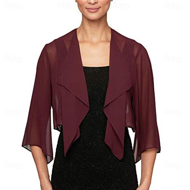  Summer Lightweight Chiffon Shawl For Women Wedding Vest For Ladies Sun Protection Blouse With Flash Collar Medium Length Sleeves