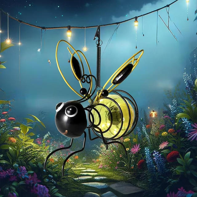  Luci solari a forma di ape per esterni, luci solari da giardino a forma di ape sospese, luci solari simulate a forma di ape, luci solari a forma di ape impermeabili per feste, festival, decorazioni da