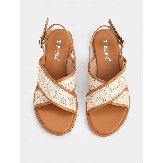  Sandales plates à brides croisées tissées pour femmes – sandales bohèmes décontractées pour les promenades estivales et les rendez-vous romantiques en journée