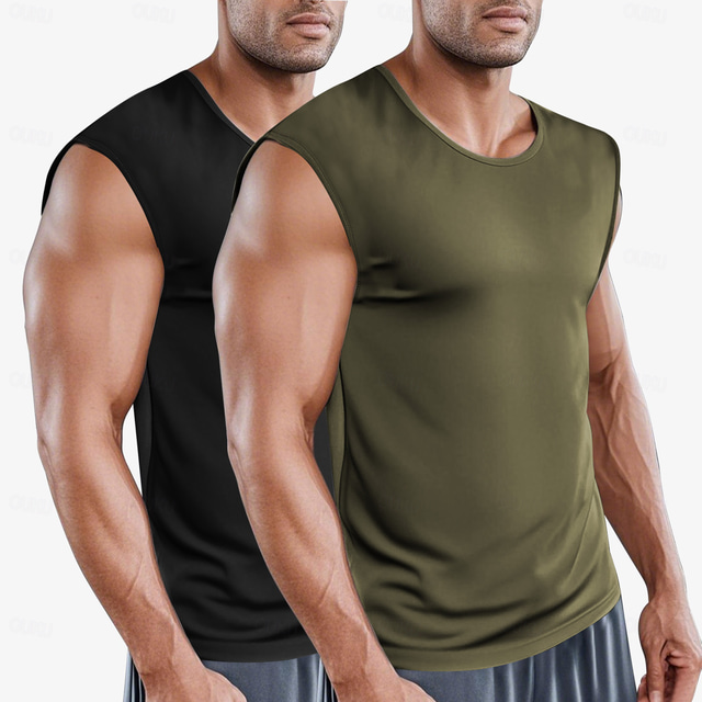  Men's Tank Top Vest Undershirt Sleeveless Shirt Sleeveless Round Summer Plain Fashion Classic Comfortable 2 Piece Street Casual Sports Black+Green Red+Black Black White Top Tee for Men