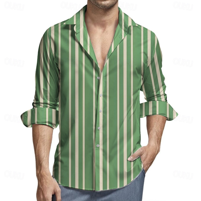  Retro Vintage 1970s Shirt Aloha Shirt Hippie Striped Men's Masquerade Party Daily Wear Pride Parade Adults' Shirt