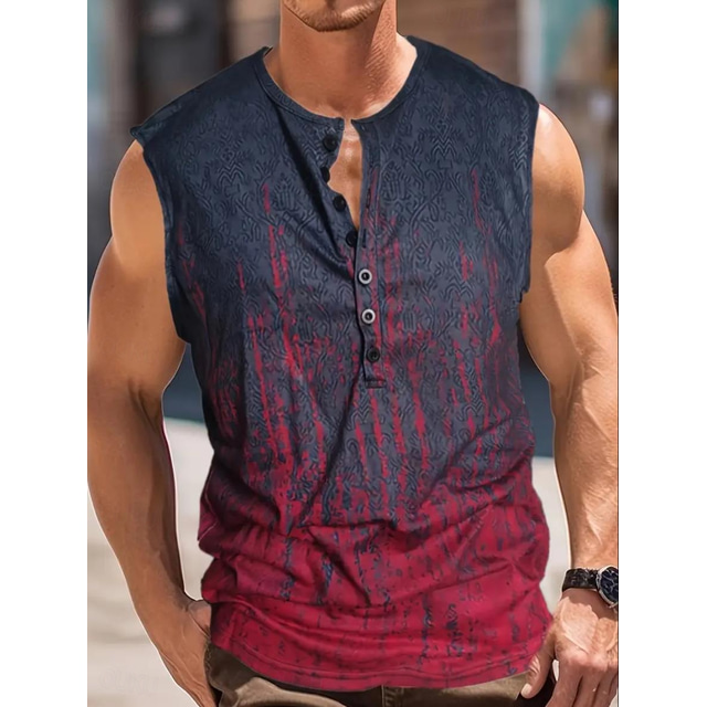  Męskie Abstrakcja Bezrękawnik Koszula Henley Bez rękawów Zabytkowe Moda Designerskie Na zewnątrz Codzienny Lato Wiosna i jesień Granatowy Henley Koszulka Henley