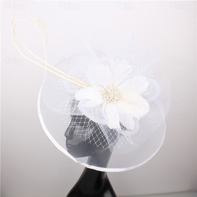  Helm Veren Sinamay Bruiloft Avond Feest Elegant Bruiloft Met Veer Bloem Helm Hoofddeksels