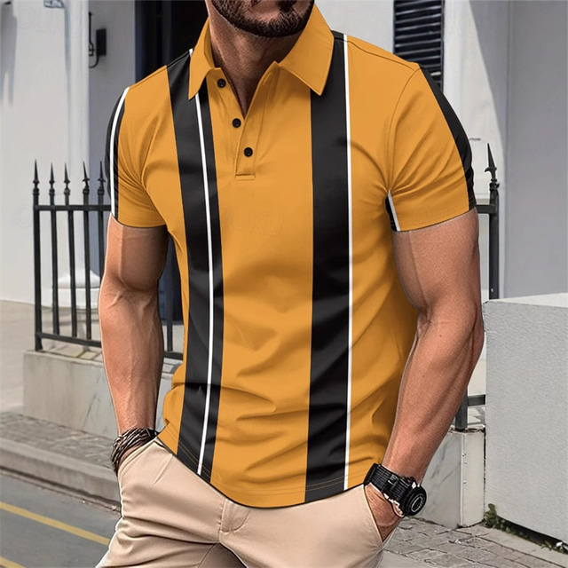  Ανδρικά Πουκάμισο γκολφ Μπλουζάκια Golf Polos Δουλειά Causal Απορρίπτω Κοντομάνικο Βασικό Μοντέρνα Συνδυασμός Χρωμάτων Κουρελού Κουμπιά Καλοκαίρι Κανονικό Κίτρινο Πουκάμισο γκολφ