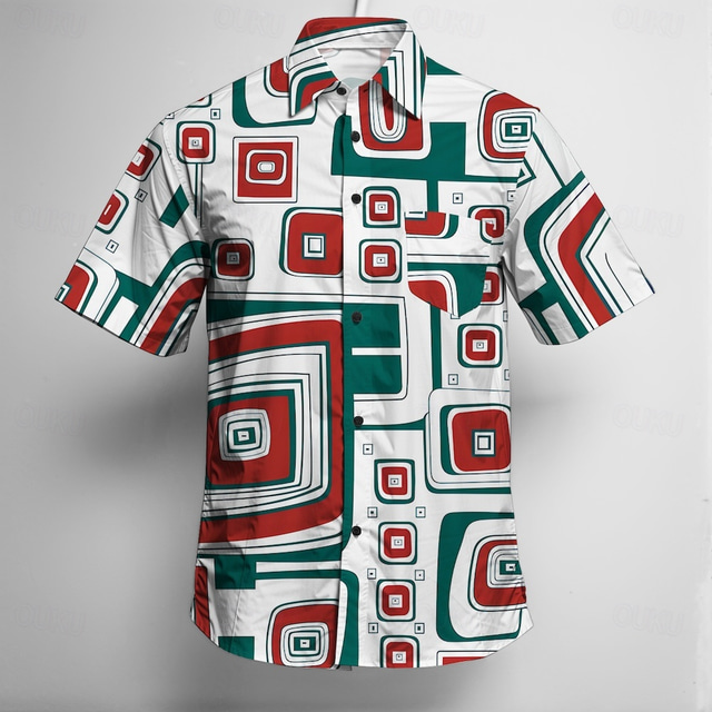  Retro Vintage 1970s Shirt Aloha Shirt Hippie Disco Geometic Fancy Dress Men's Masquerade Vacation Party Pride Parade Adults' Shirt