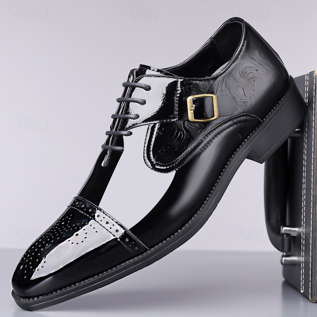 Men's Dress Shoes - Burgundy Two-Tone Patent Leather Shoes with Lace-Up Design for Dance Parties and Special Occasions