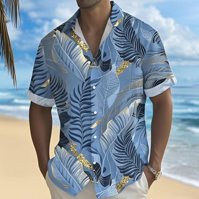  Men's Coconut Palm Tropical Plants Shirt Summer Hawaiian Shirt Button Up Shirt Short Sleeve Hawaiian Vacation Holiday Beach Wear Summer Spring Turndown 3D Print Collared Shirts Front One Pocket Blue