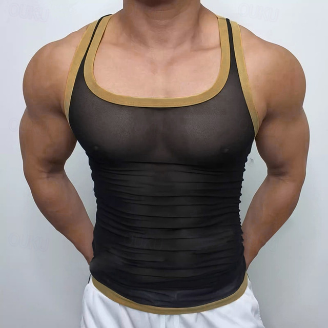  Men's Tank Top Vest Top Undershirt Sleeveless Shirt Sleeveless Crew Neck Summer Plain Fashion Designer Basic Mesh Vacation Street Going out Black White Top Tee for Men