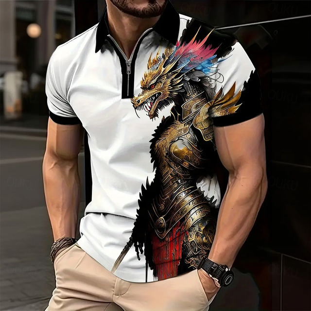  Voor heren Patroon met dieren Polo met rits Korte mouw Strijkijzer Casual / Dagelijks Modern Sport & Outdoor Sportkleding Casual / Dagelijks Vetoketju Zomer Wit