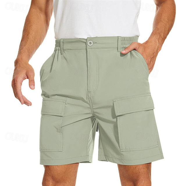  Men's Cargo Shorts Shorts Summer Shorts Elastic Waist Multi Pocket Flap Pocket Plain Comfort Wearable Knee Length Outdoor Sport Daily Fashion Casual Black Green