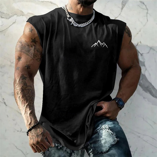  Men's Tank Top Vest Top Undershirt Sleeveless Shirt Sleeveless Crew Neck Summer Mountain Fashion Designer Basic Print Vacation Street Going out Black White Green Top Tee for Men