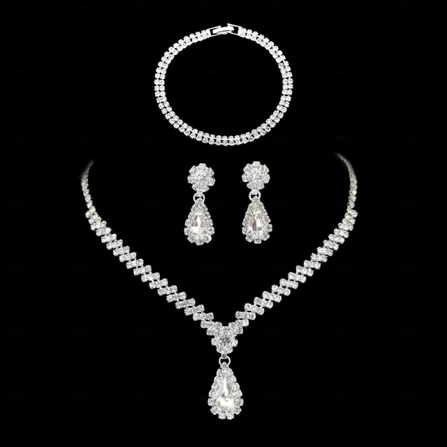  Bridal Jewelry Sets 1 set Zircon Rhinestone 1 Bracelet Earrings Necklace Women's Elegant Stylish Sweet Jewelry Set For Wedding Special Occasion Party Evening Wear