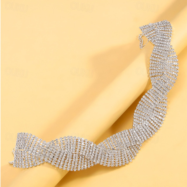  Choker Necklace Rhinestones Silver Women's Fashion Artistic Luxury Double Layered Wedding Circle Necklace For Wedding Party Prom