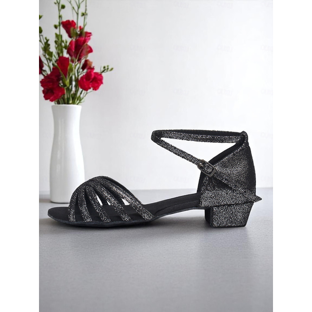  Girls' and Teen's Pink Glitter Dance Shoes with Strappy Design and Low Heel for Professional Dance Performances
