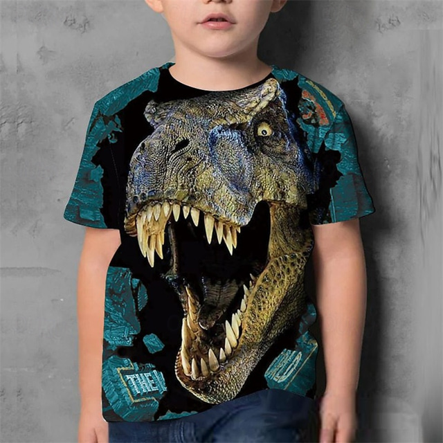  Gutt 3D Dinosaur T skjorte T-skjorte Kortermet Sommer Vår Mote Grunnleggende Barn 4-12 år Crew-hals utendørs Avslappet Daglig Normal