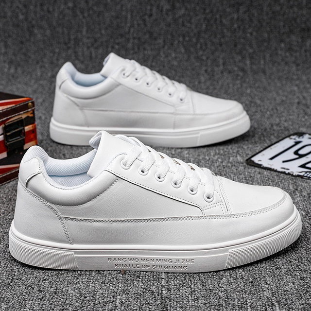  Men's White Casual Sneakers with Lace-up Closure and Comfortable Sole – Stylish Everyday Shoes for Walking and Leisure