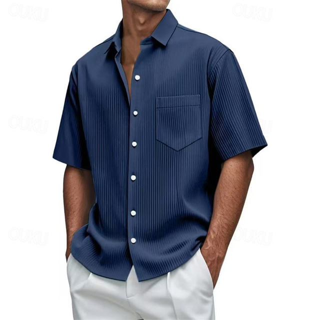  Men's Shirt Summer Shirt Casual Shirt Beach Shirt Button Up Shirt Black White Red Navy Blue Blue Short Sleeve Plain Lapel Vacation Hawaiian Jacquard Clothing Apparel Polyester Fashion Casual