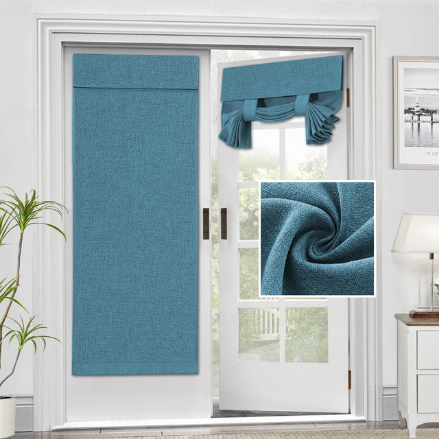  Linen Window Cover French Glass Door Curtain Blackout Tie Up Roman Shades Self Stick Thermal Insulated Tricia Light Block Room Darkening Privacy Blinds, 1 Panel