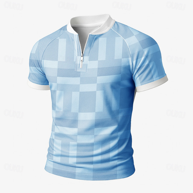  Férfi Színes Zip Polo Rövid ujjú Állógallér Üzlet Modern Szabadidős Üzleti Sportruházat Alkalmi / Napi Cipzár 3D nyomtatás Nyár Robin Tojáskék Szürke Narancssárga